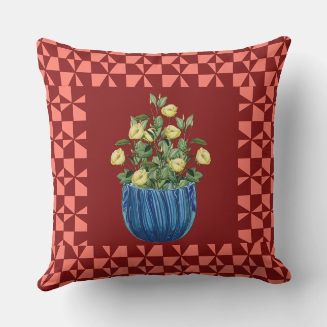 Elegante Cojín decorativo marrón con una base flor (Reverso )