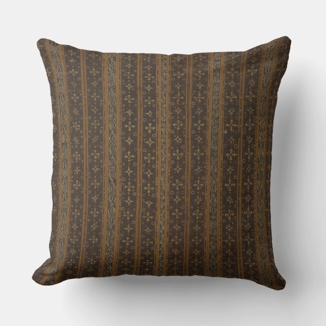 Elegante Cojín decorativo marrón y negro a rayas (Anverso)