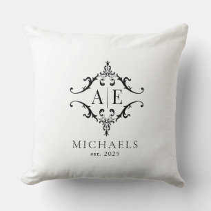 Elegante Cojín decorativo Monograma Escudo blanco
