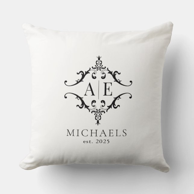 Elegante Cojín decorativo Monograma Escudo blanco  (Anverso)
