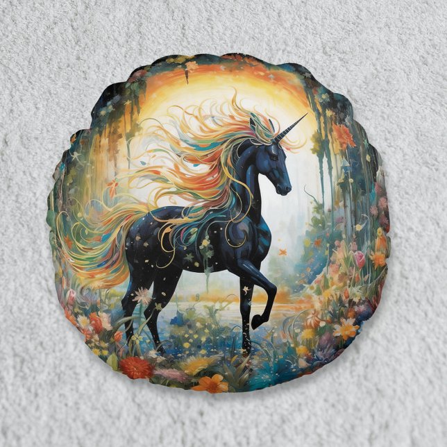 Elegante Cojín decorativo negro con nido arcoiris  (Subido por el creador)