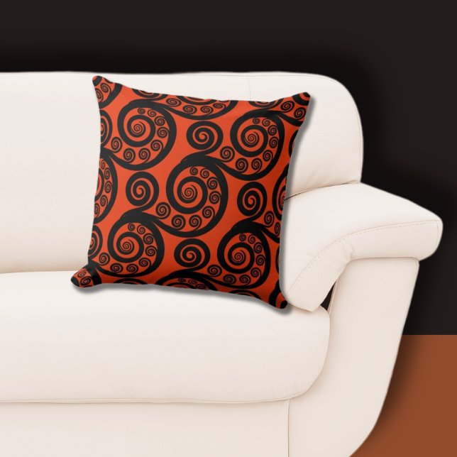 Elegante Cojín decorativo Red & Black Fern Frond S (Red Orange Curl Pattern Throw Pillow)