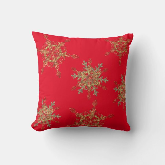 Elegante Cojín decorativo Red Golden Snow Flakes (Anverso)
