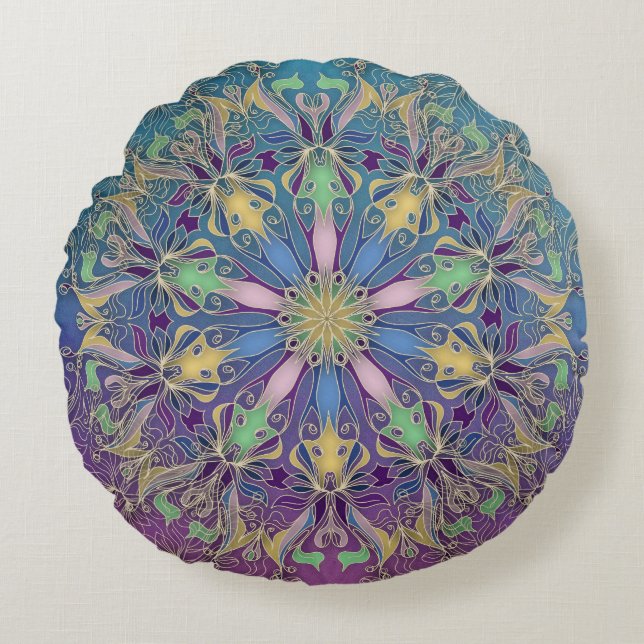 Elegante Cojín decorativo redondo Mandala (Anverso)