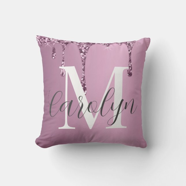Elegante cojín decorativo rosa con brillo en gotas (Anverso)