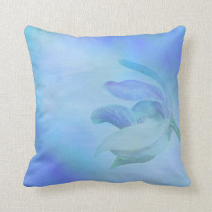 Elegante Cojín decorativo suave de orquídeas azu
