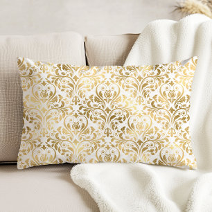 Elegante cojín decorativo vintage damasco dorado y