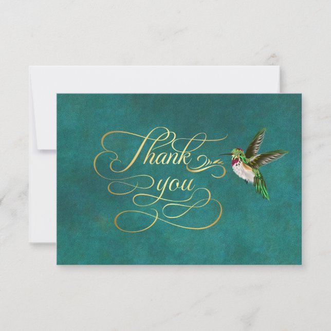 Elegante Colibrí Gracias Cartas De Invitación (Anverso)