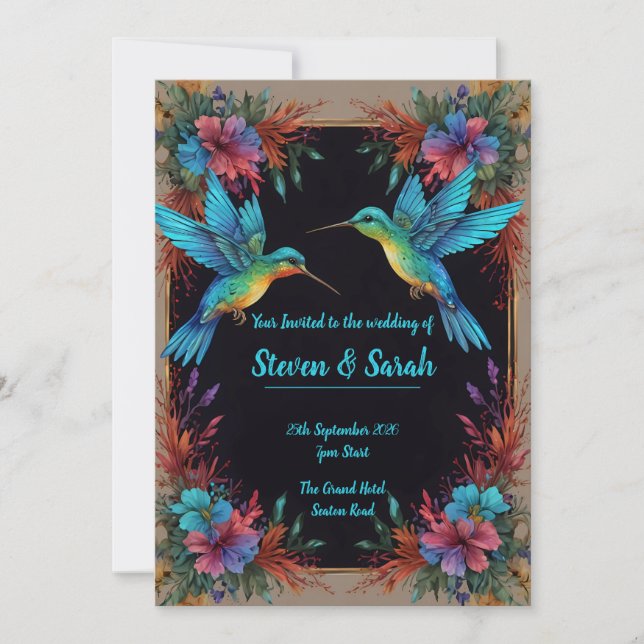 Elegante Colibrí y Boda Floral Invitación (Anverso)
