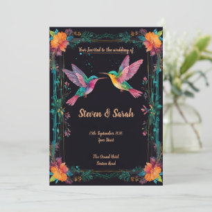 Elegante Colibrí y Boda Floral Invitación