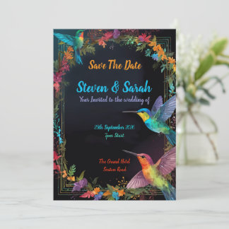 Elegante Colibrí y Boda Floral Invitación