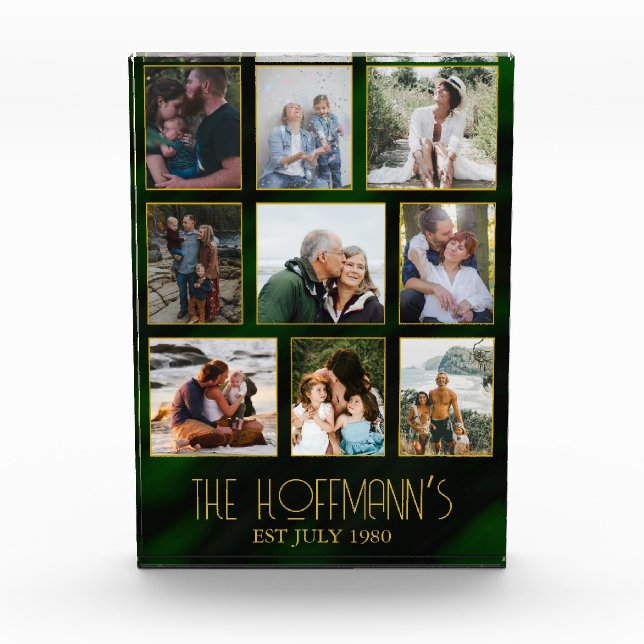 Elegante Collage de fotos de marco dorado verde es (Anverso)