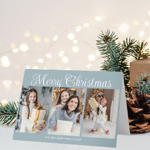 Elegante Collage de Fotos de Navidad en Azul Polvo