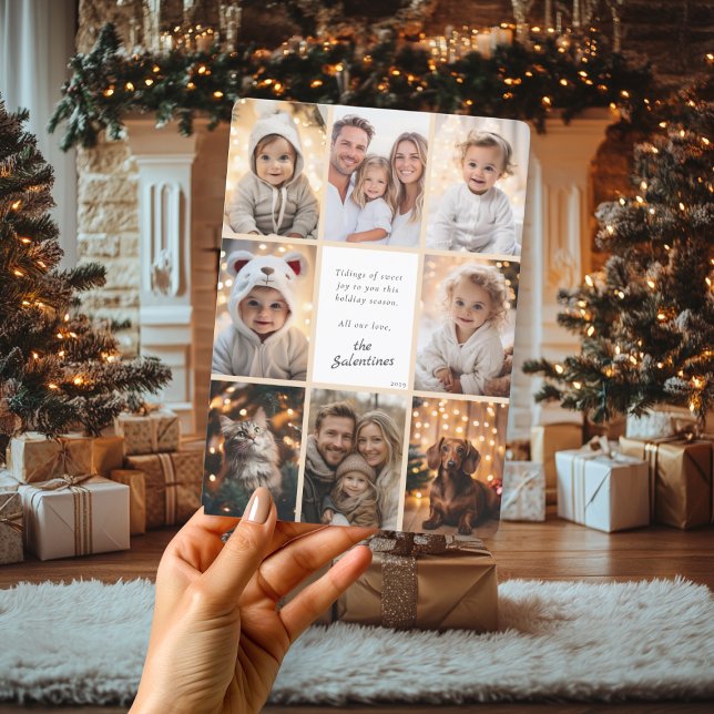 Elegante Collage de Fotos Navidad Personalizada (Elegant Family Photo Collage Personalized Christmas Holiday Card)