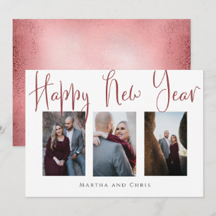 Elegante Collage de fotos Rosa de Oro Feliz Año Nu