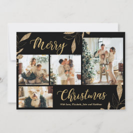 Elegante Collage de Navidad en Dorado con 4 Fotos 