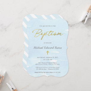 Elegante color de agua azul e invitación al bautis