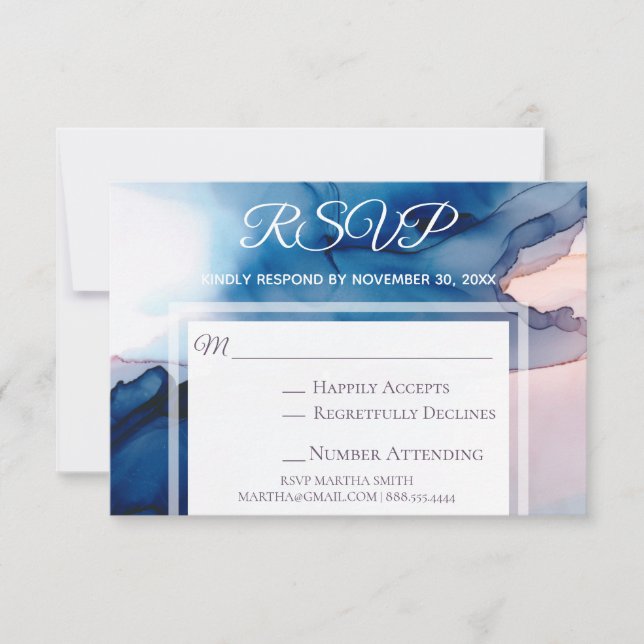 *~* Elegante color de agua moderno RSVP Wedding RS (Anverso)