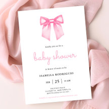 Elegante color de agua rosada Bow Invitación Baby