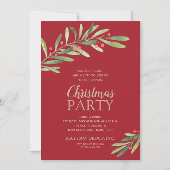 Elegante color de agua verde Navidades invitacione (Anverso)