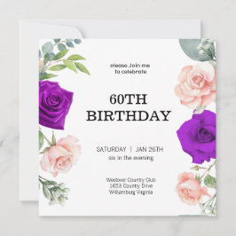 elegante color púrpura 60º cumpleaños Invitación