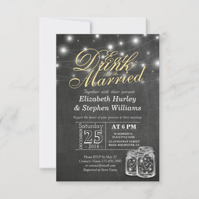 Elegante Comer Bebida y Casarse Invitaciones a la  (Anverso)