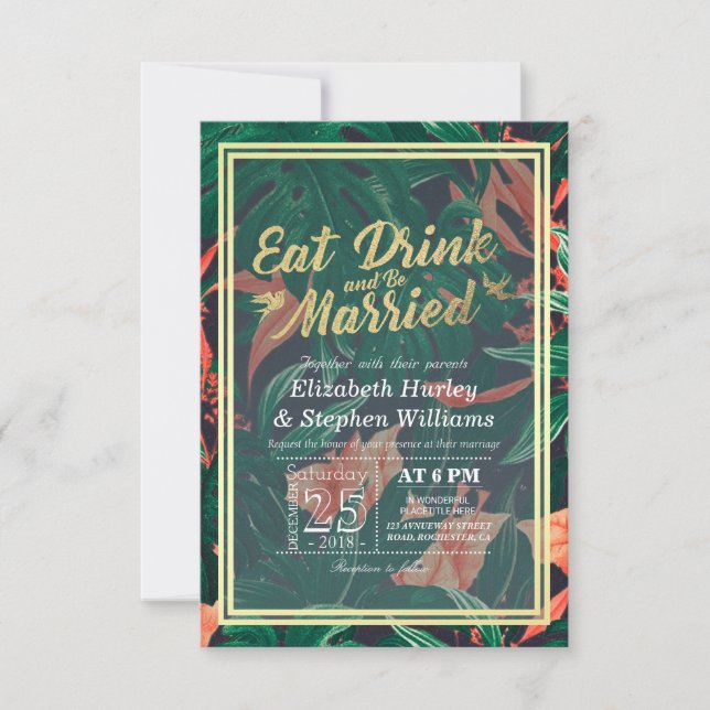 Elegante Comer Bebida y Casarse Invitaciones a la  (Anverso)