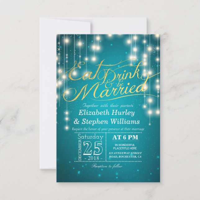 Elegante Comer Bebida y Casarse Invitaciones a la  (Anverso)