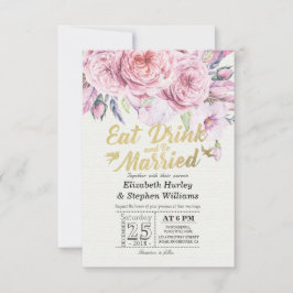 Elegante Comer Bebida y Casarse Invitaciones a la 