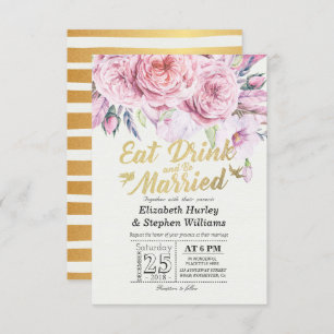 Elegante Comer Bebida y Casarse Invitaciones a la
