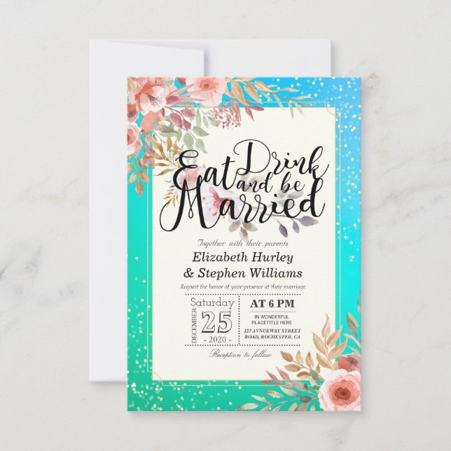 Elegante Comer Bebida y Casarse Invitaciones a la  (Anverso)