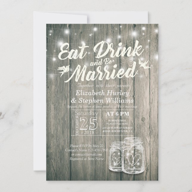 Elegante Comer Bebida y Casarse Invitaciones a la  (Anverso)