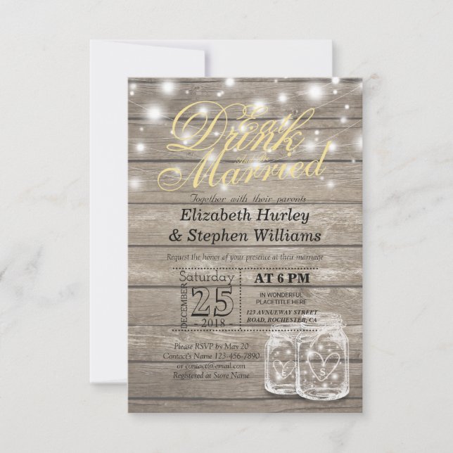 Elegante Comer Bebida y Casarse Invitaciones a la  (Anverso)