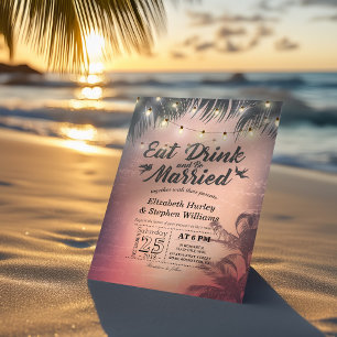 Elegante Comer Bebida y Casarse Invitaciones a la