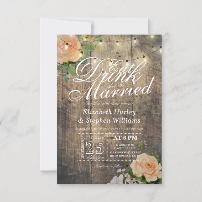 Elegante Comer Bebida y Casarse Invitaciones a la  (Anverso)
