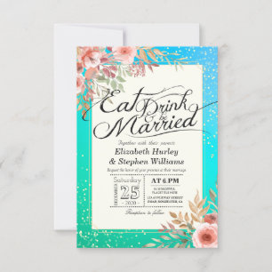 Elegante Comer Bebida y Casarse Invitaciones a la