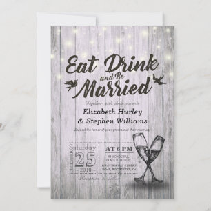 Elegante Comer Bebida y Casarse Invitaciones a la