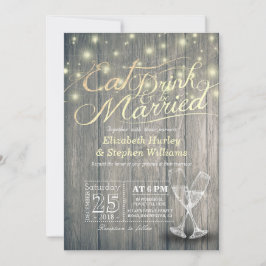 Elegante Comer Bebida y Casarse Invitaciones a la