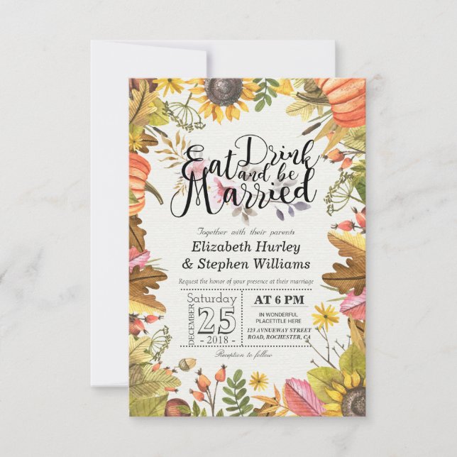 Elegante Comer Bebida y Casarse Invitaciones a la  (Anverso)