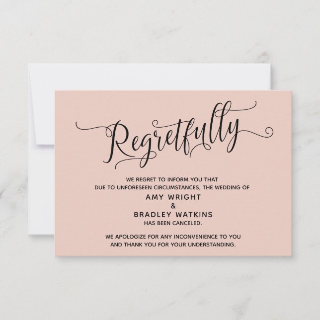 Elegante con Arrepentimiento Tarjeta de Boda Cance (Anverso)
