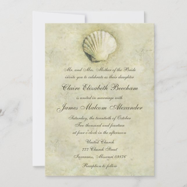 Elegante concha de playa 5x7 Invitación de boda (Anverso)