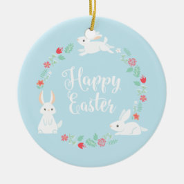 Elegante conejito floral de Pascua| Ornamento cerá