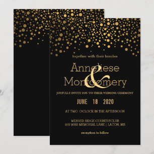 Elegante Confeti de oro y invitación a la boda neg