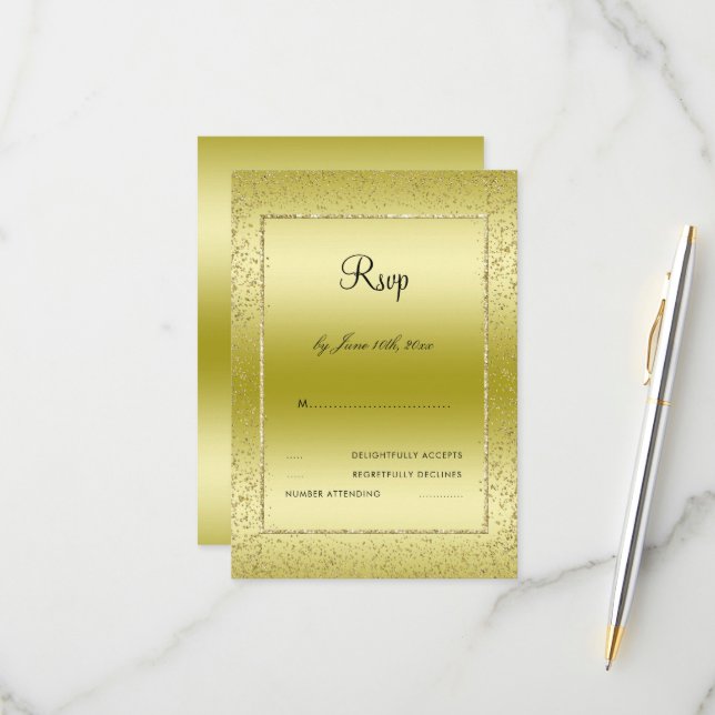 Elegante Confetti de Oro 50.ª Boda RSVP (Anverso/Reverso In Situ)