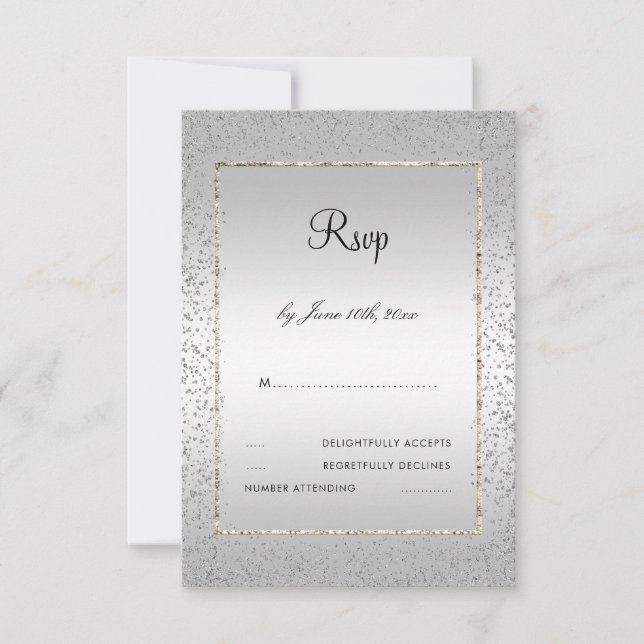 Elegante Confetti Plata 60ª Boda RSVP (Anverso)