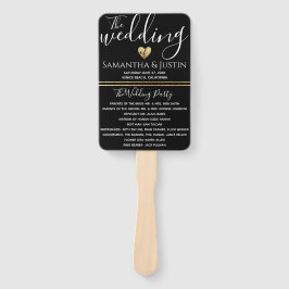 Elegante conjunto de abanicos de boda dorados y ne