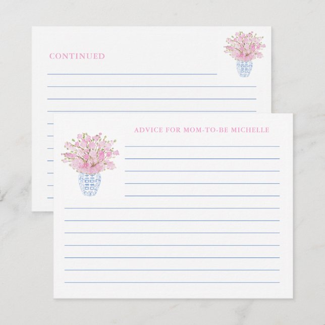 Elegante Consejo Azul Rosa Para La Tarjeta Baby Sh (Anverso / Reverso)