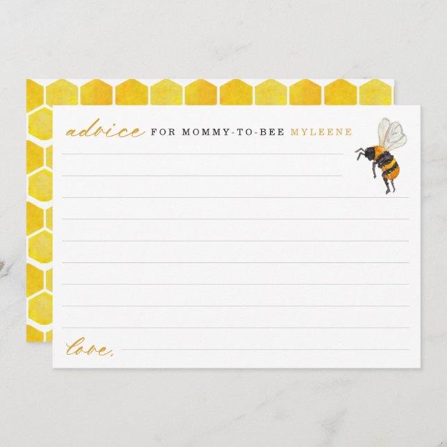 Elegante consejo de Baby Shower para abejas y hone (Anverso / Reverso)