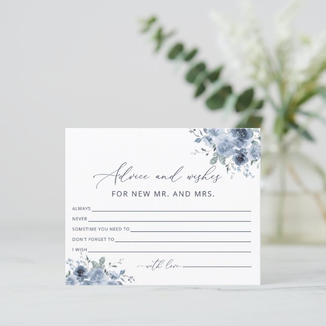 Elegante consejo floral azul turbio y tarjetas de  (Anverso de pie)
