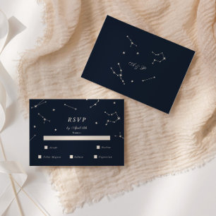 Elegante constelación azul y plateada RSVP de boda